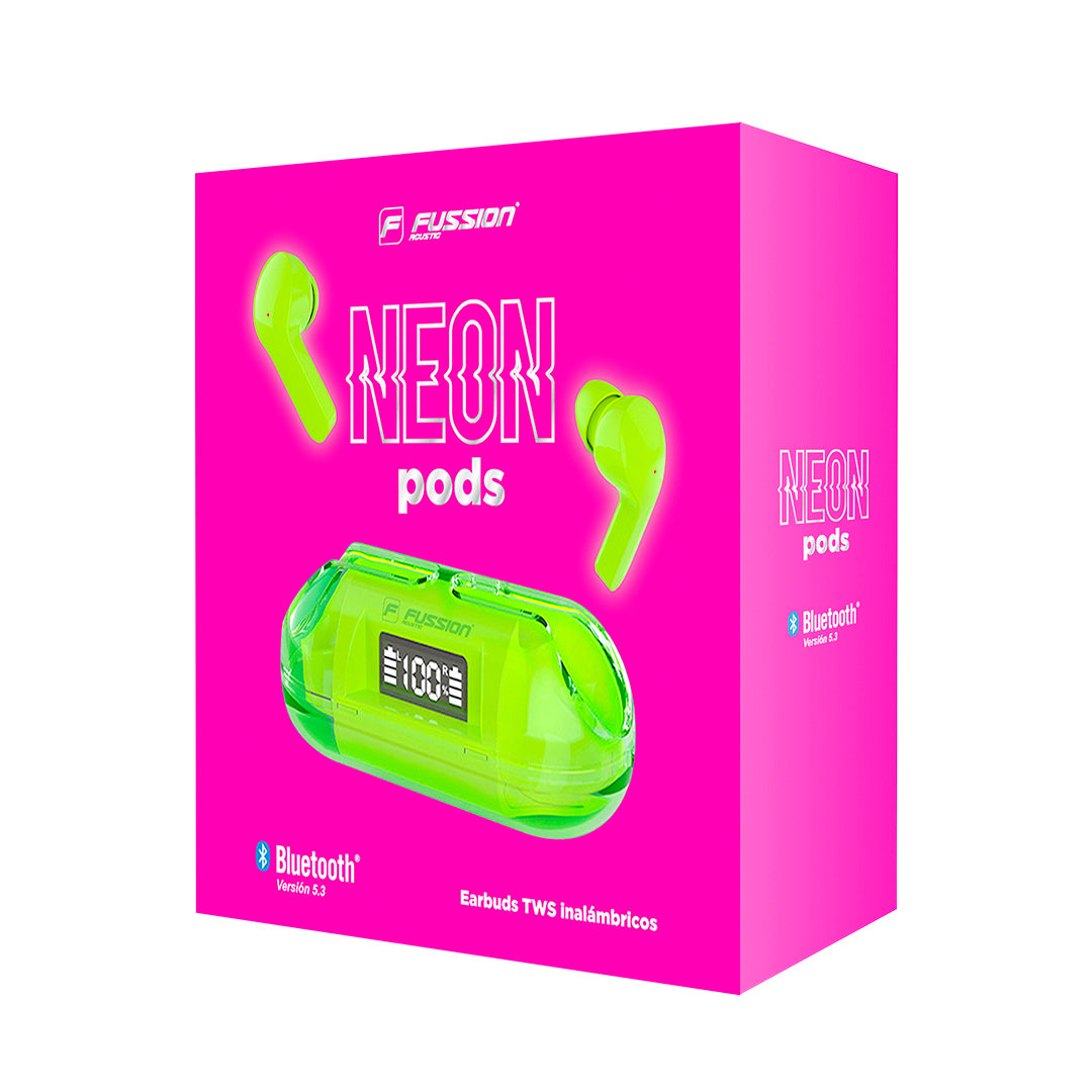 EP-10034 Neon Pods: Audífonos Inalámbricos Bluetooth con Sonido Electrizante y Estilo Deslumbrante