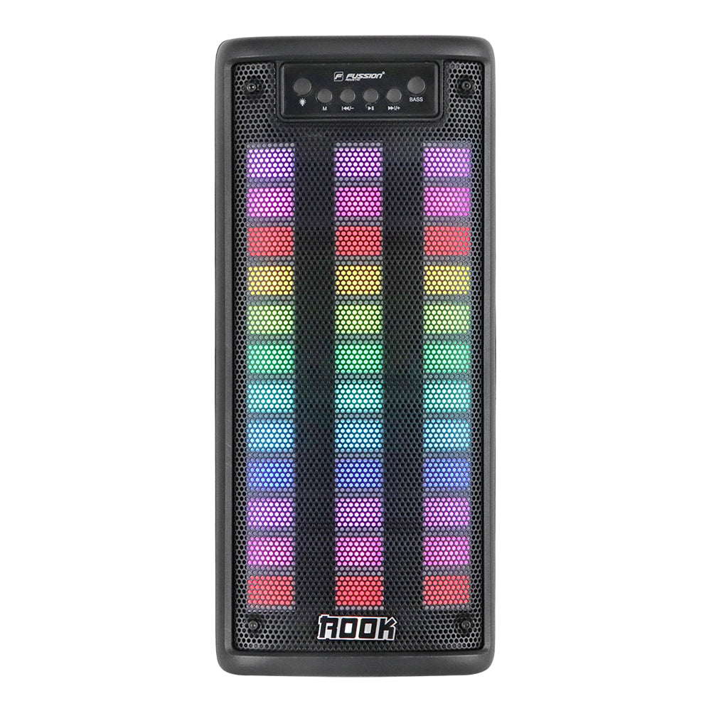 ISP-24009: Bocina Portátil ROOK de 20 000W P.M.P.O con Bluetooth, Radio FM y Luces RGB 2X4"