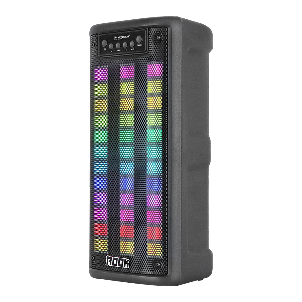 ISP-24009: Bocina Portátil ROOK de 20 000W P.M.P.O con Bluetooth, Radio FM y Luces RGB 2X4"