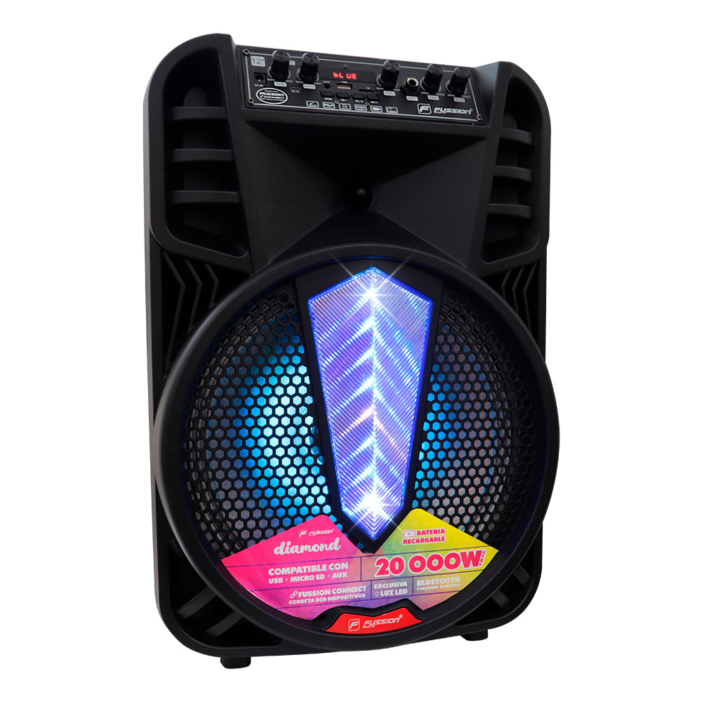 PBS-12011 DIAMOND BAFLE AMPLIFICADO 12" 20000 W PMPO TWS REC, BT, FM, USB, MSD, AUX 6.3MM DISCO LIGHT M