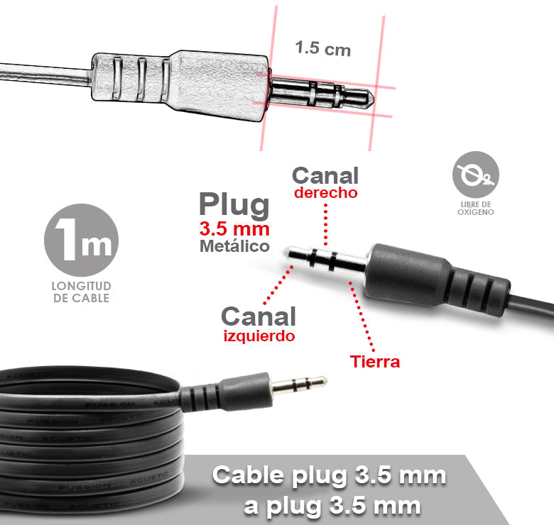 AC-1020BK Cable auxiliar macho 3.5 a 3.5 mm 1.8 m